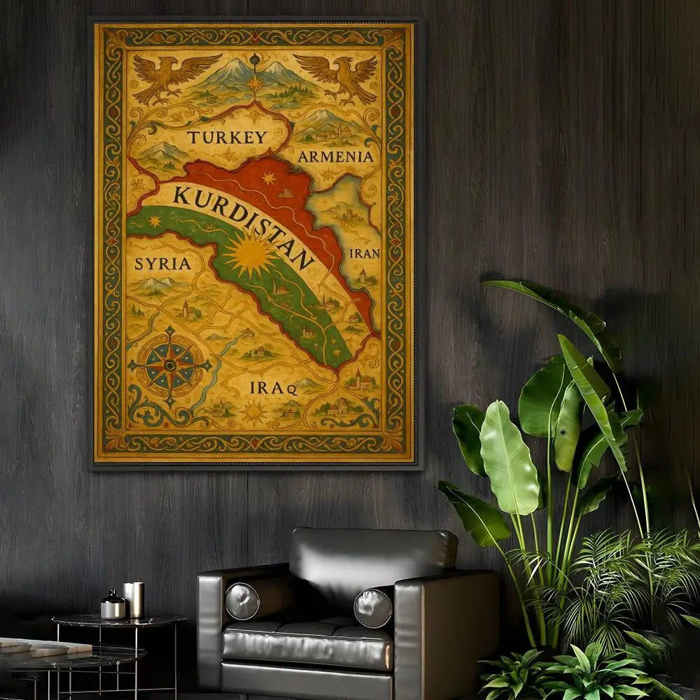 Kurdish Flag Map Poster