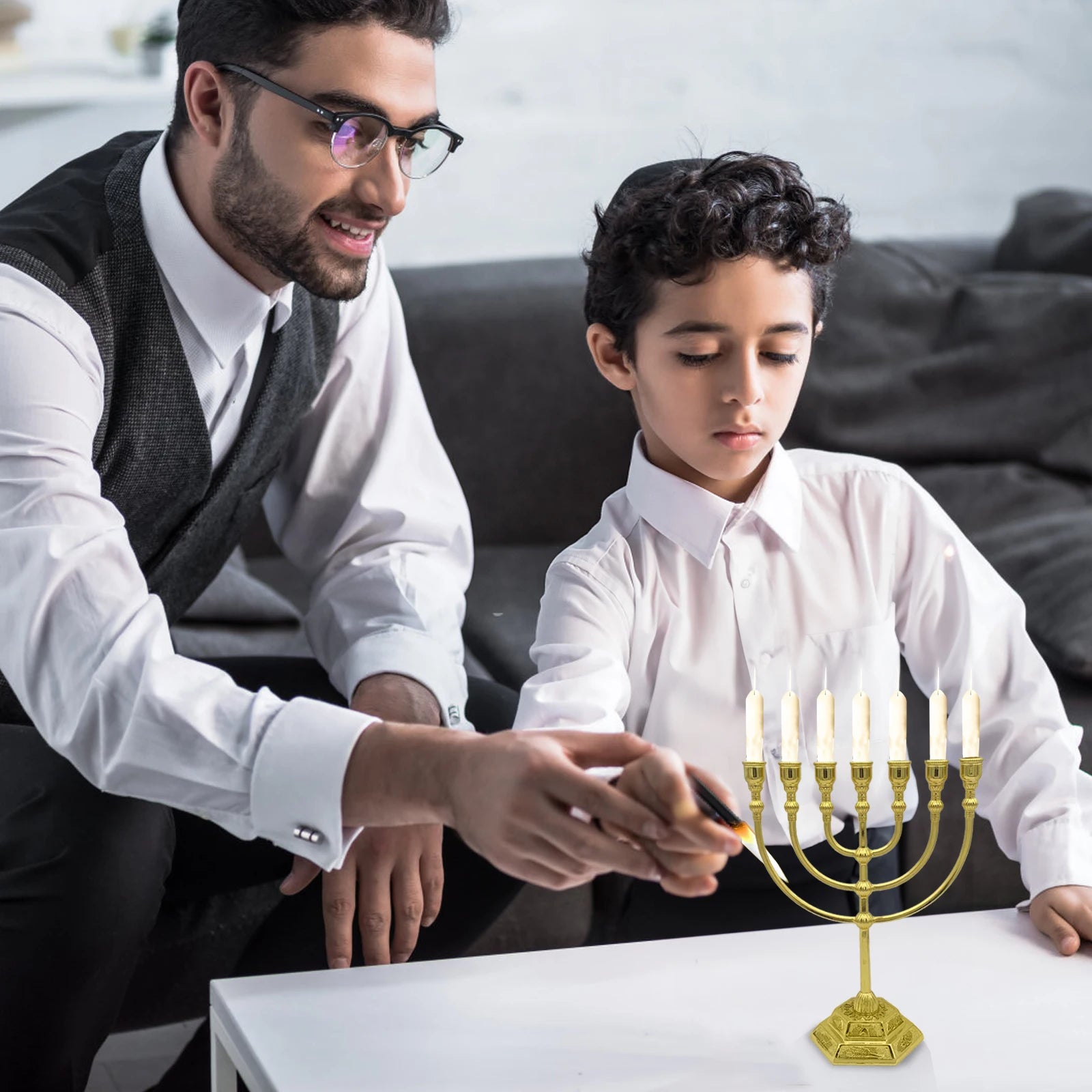 7 Branch Menorah Candle Holder Jerusalem Hanukkah Candle Stand