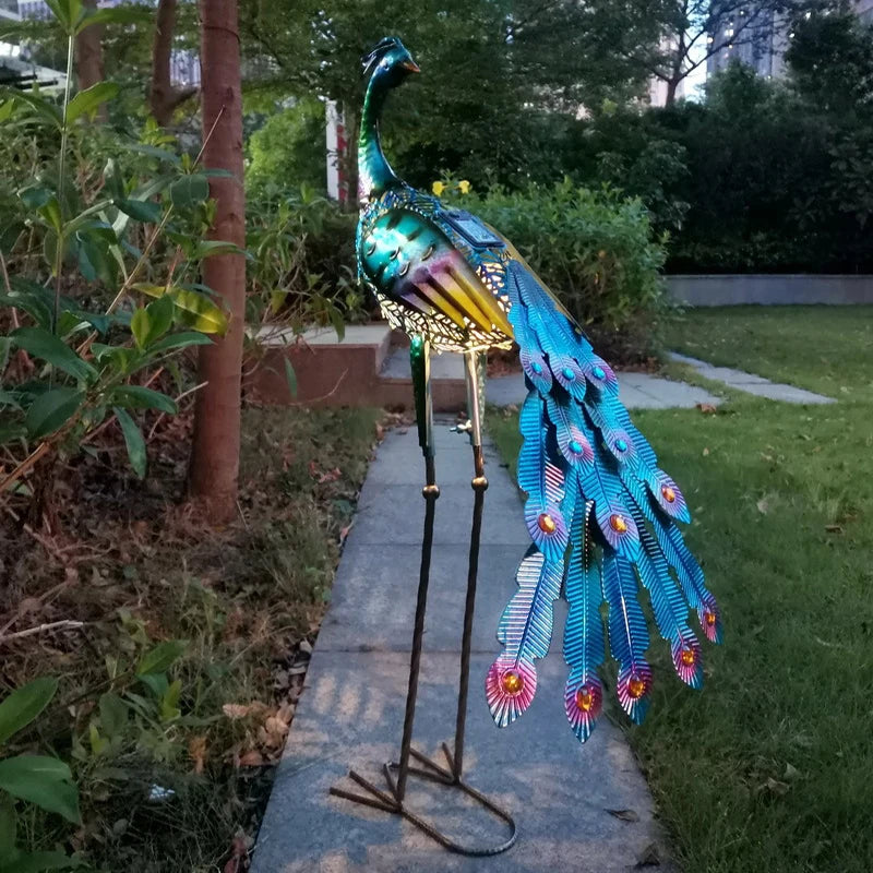 Solar Lights Peacock Statues Garden Decoration Outdoor
