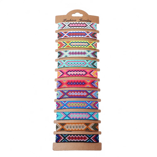 12Pcs/set Woven Bracelet Ethnic Rainbow Friendship Bracelet