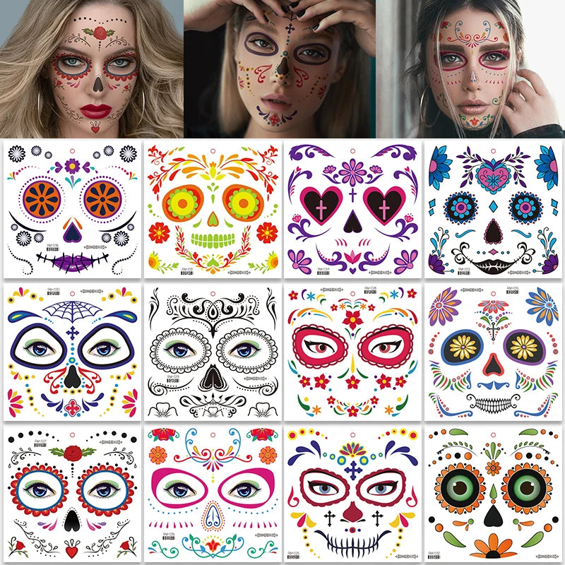Day of the Dead Face Temporary Sticker Kit