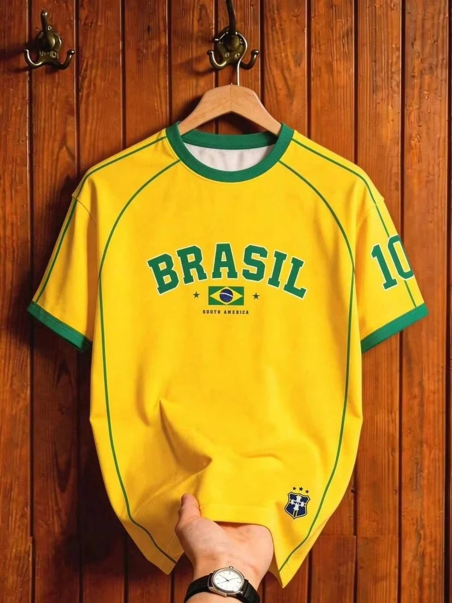 Brazil Football Jersey Retro Print Tee