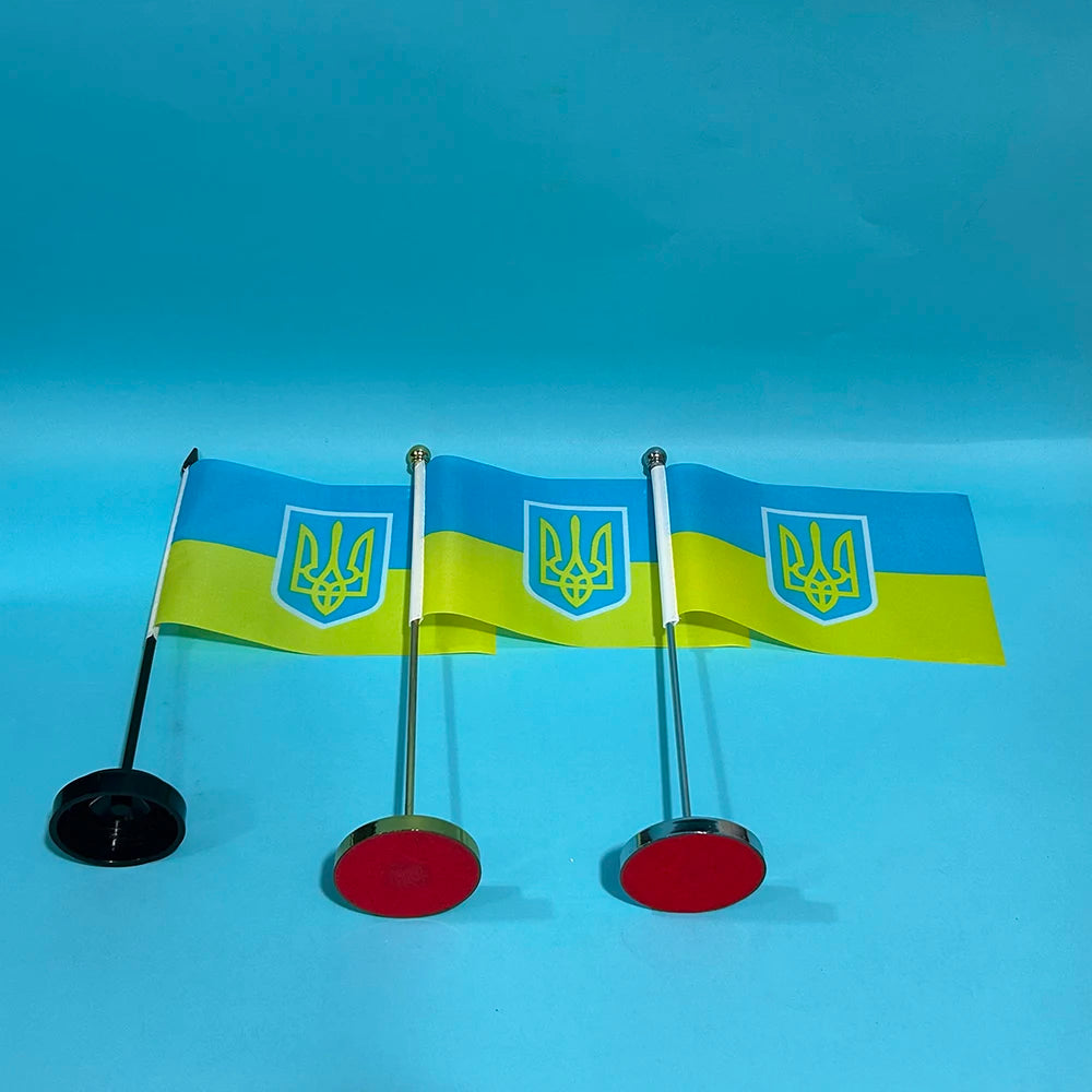 SKY FLAG مكتب علم صغير علم الرئاسة الأوكرانية 14x21 سم بوليستر علم أوكرانيا الوطني زينة مكتب أعلام