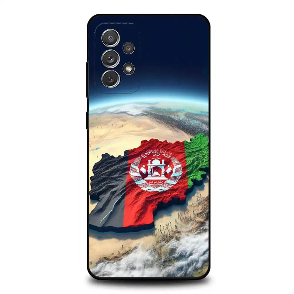 جراب هاتف علم أفغانستان لأجهزة سامسونج S25,S24,S21,S22,S23,S30,Ultra,S20,Plus,Fe,Lite,Note,10,9,5G غطاء أسود