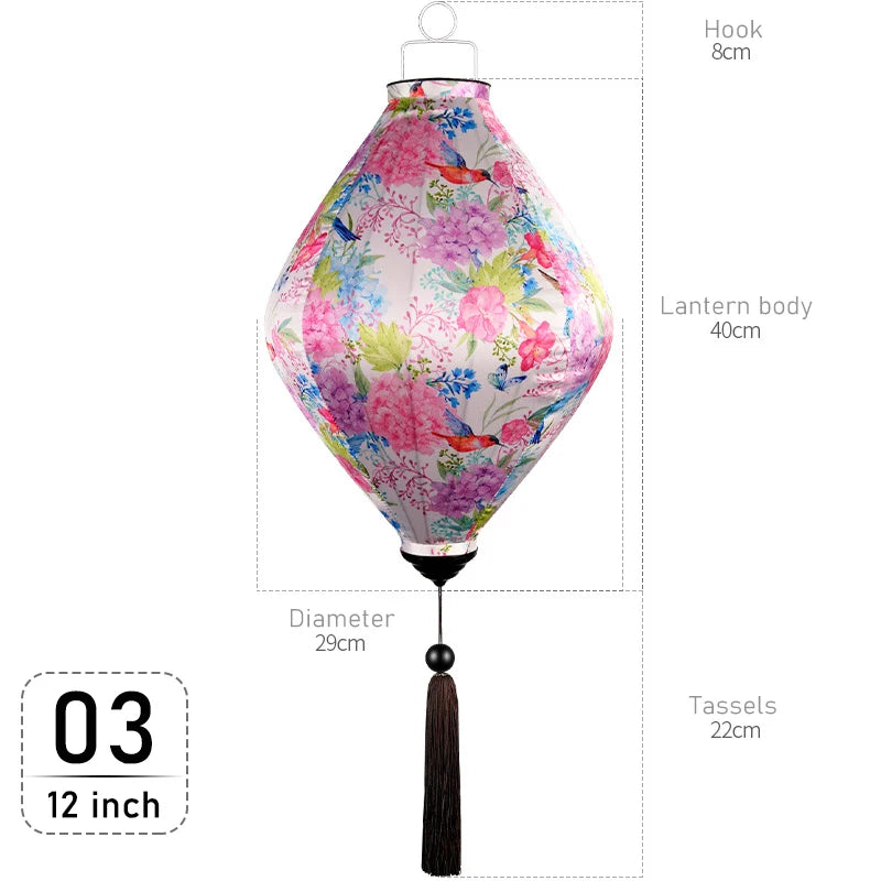 Chinese Floral Pattern Silk Lantern
