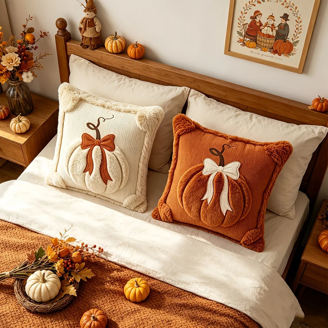 1PC Plush Pumpkin Bow Decorated Pillow Covers