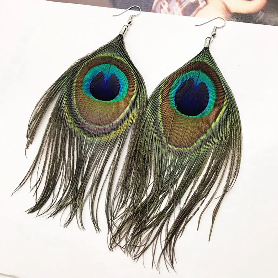 Peacock Feather Shaped Dangle Earrings