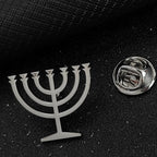 Jewish menorah men's brooch stainless steel lapel pin