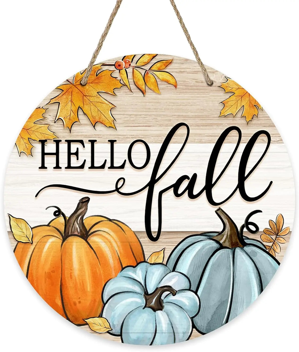 Hello Autumn Maple Leaf Pumpkin Sign