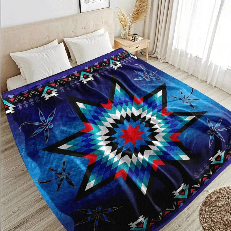 Native American Indian Style Quilted Flannel Blanket