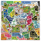 50Pcs United States Travel City Map Stickers