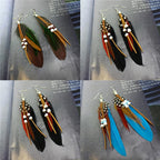 1Pair Tassel Dangling Earrings Colorful Feather Leather
