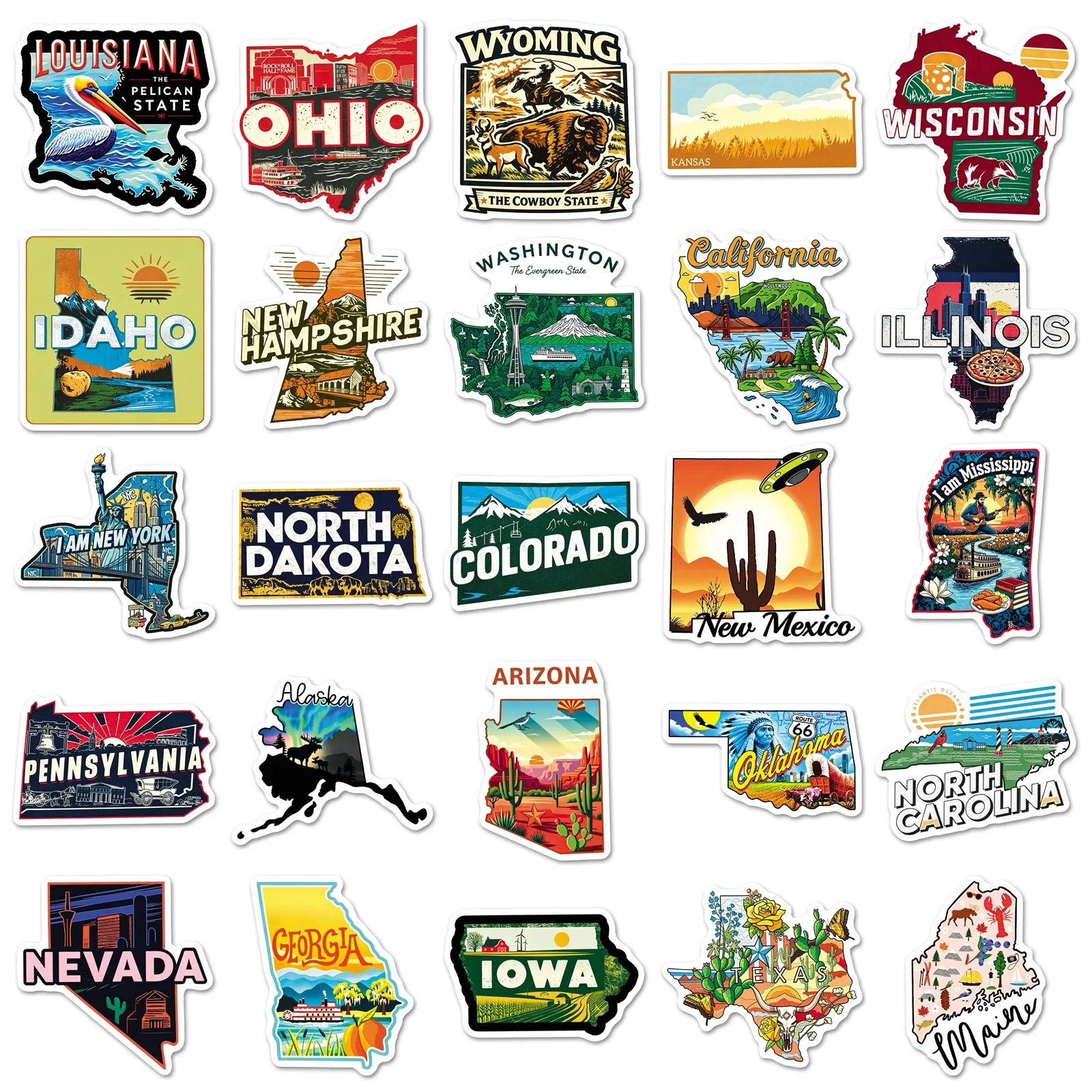 United States Travel City Map Stickers