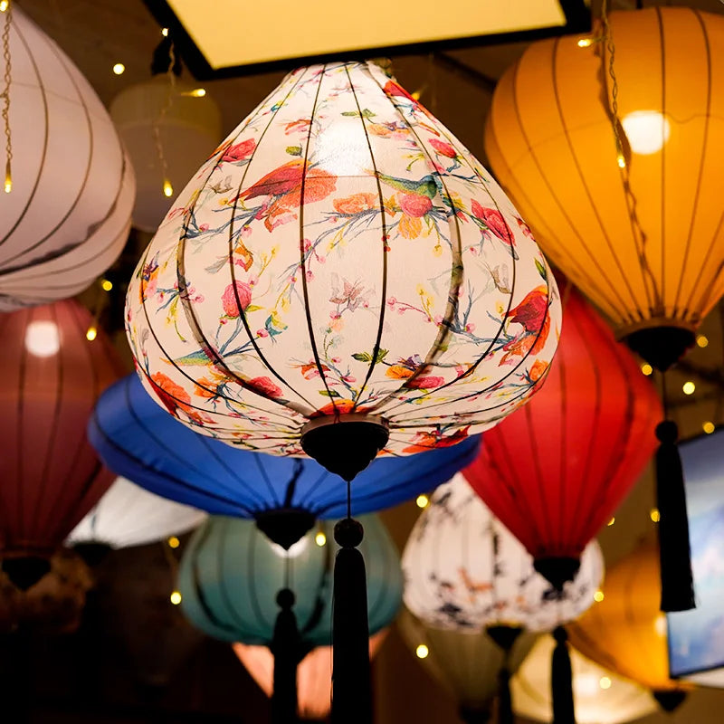 Chinese Silk Ancient Style Floral Hanging Lantern