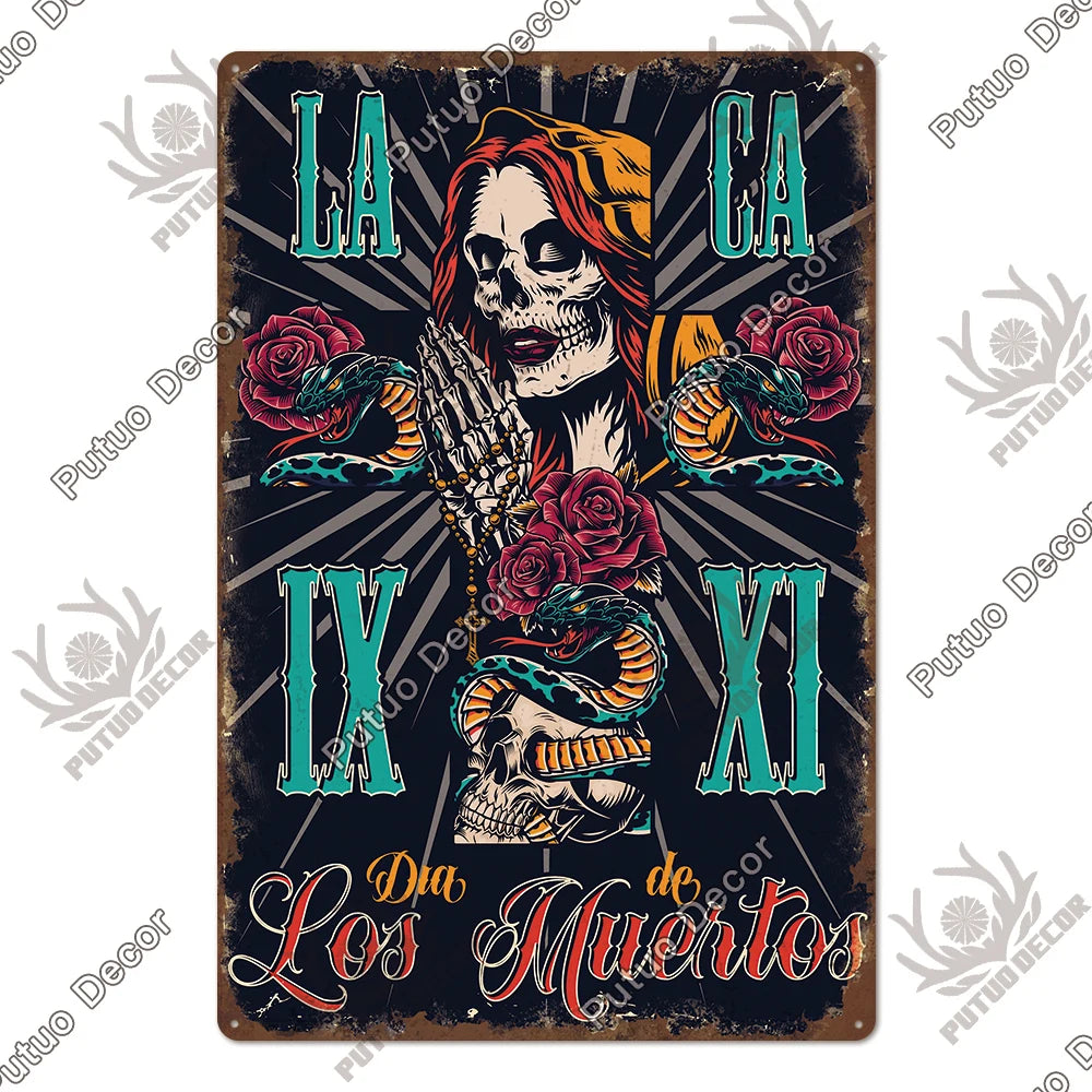 Putuo Decor Day of the Dead Tin Sign Vintage