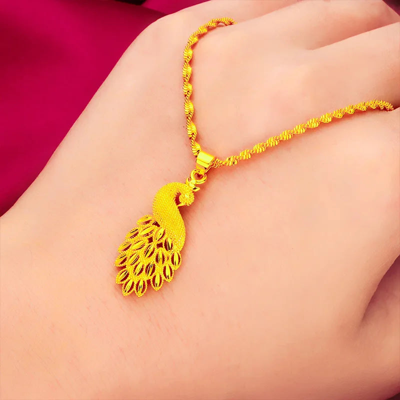 24K Gold Peacock Pendant Necklace – AU999