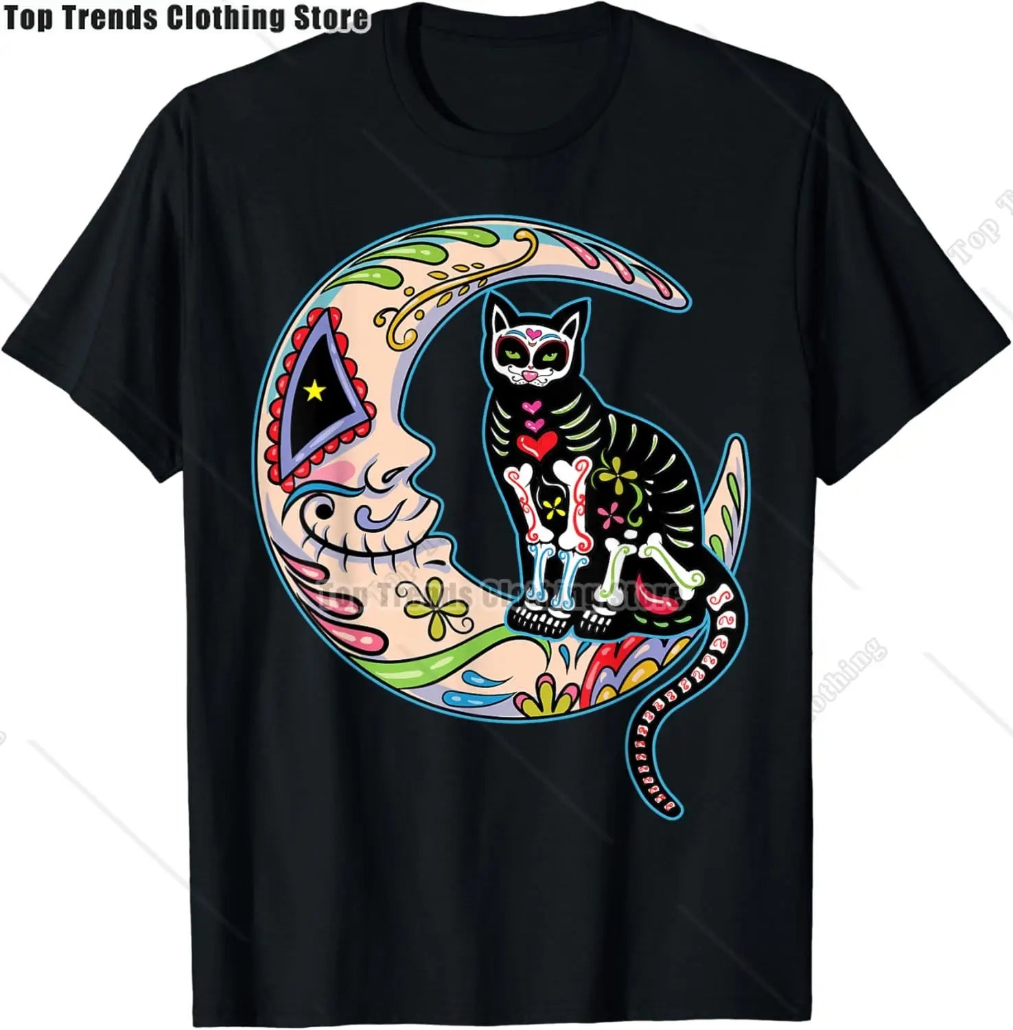 Cute Sugar Skull Cat Dia De Los Muertos Day of The Dead T-Shirt Mexican