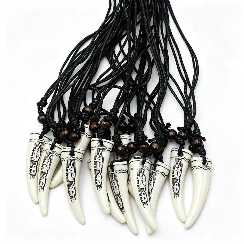 Retro Carved Elephant Faux Tusk Necklaces
