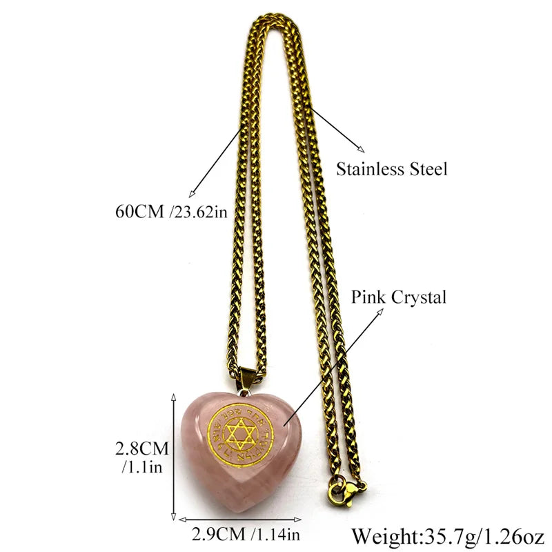 Pink Love Heart Crystal Hebrew Star of David Pendant Necklace