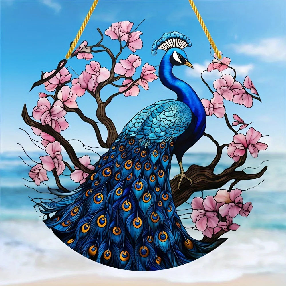 Colorful Peacock Sun Catcher-Indoor/Outdoor