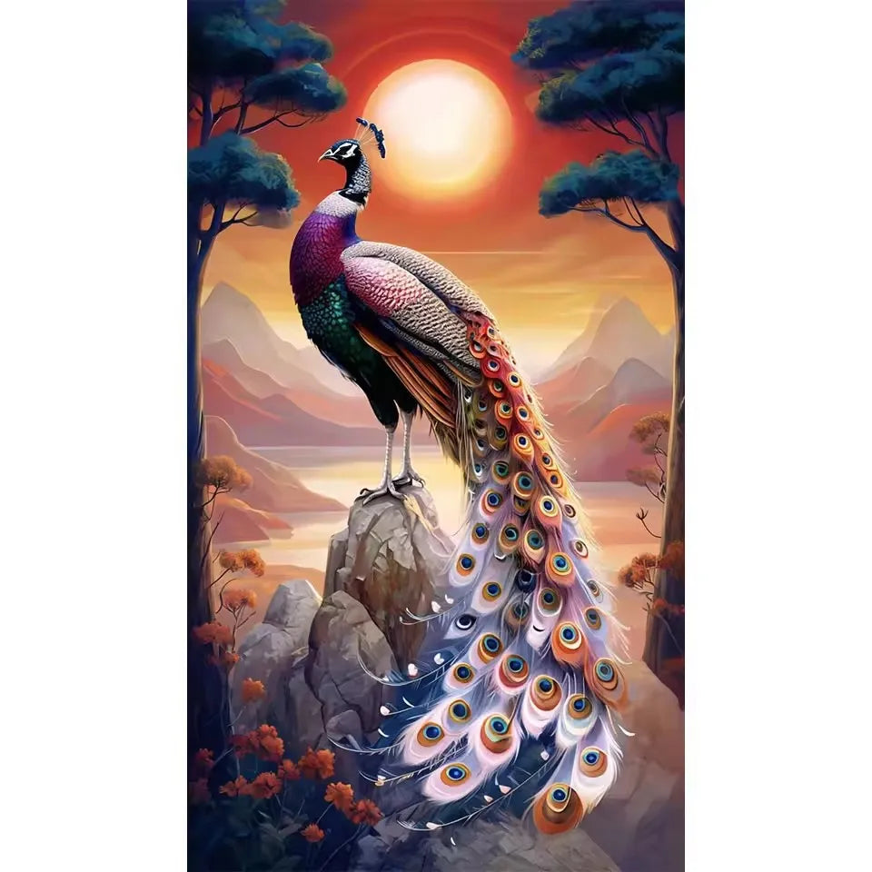 Diamond Art Beautiful Peacocks Flowers Tree Kit