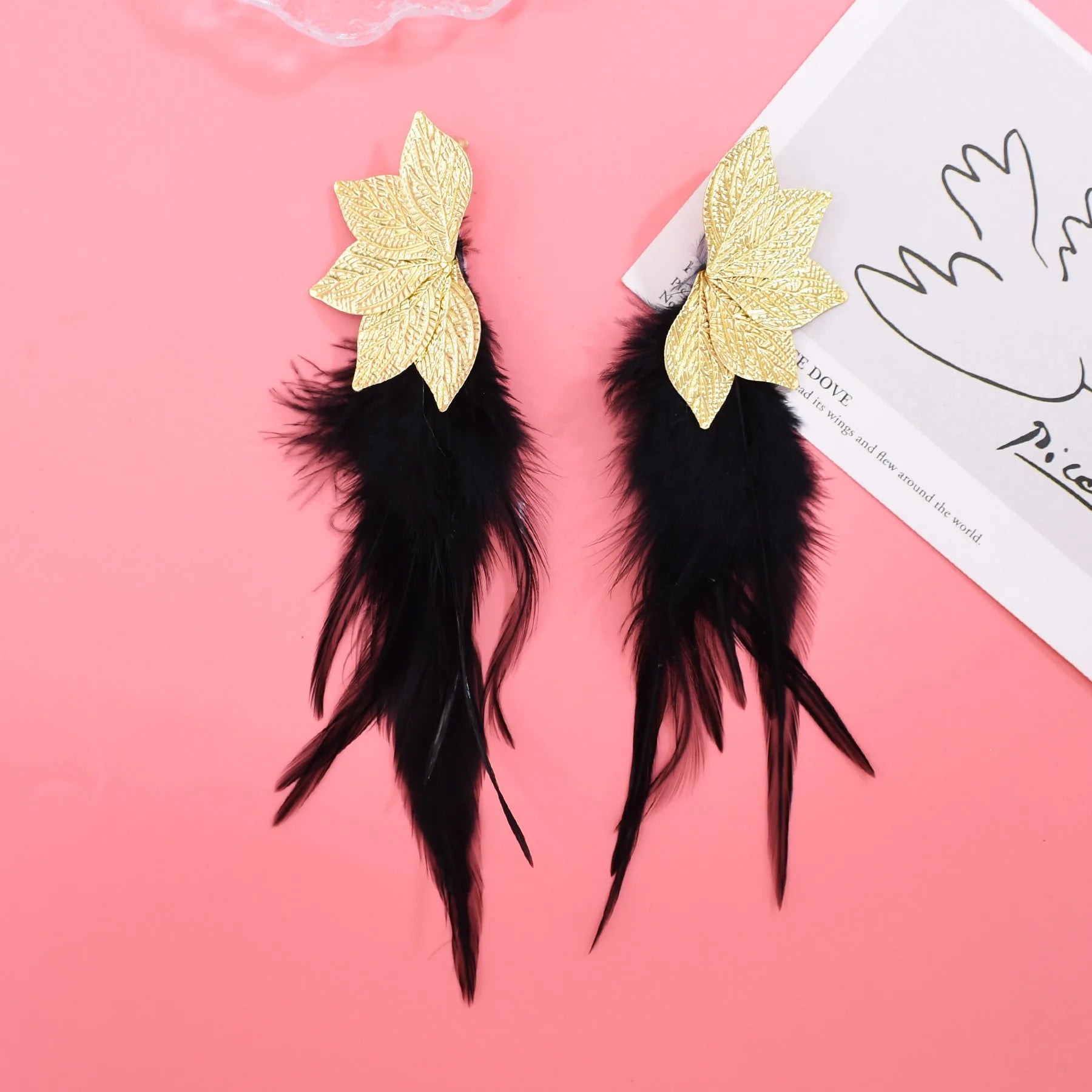 Brown Blue Feather Tassel Earrings