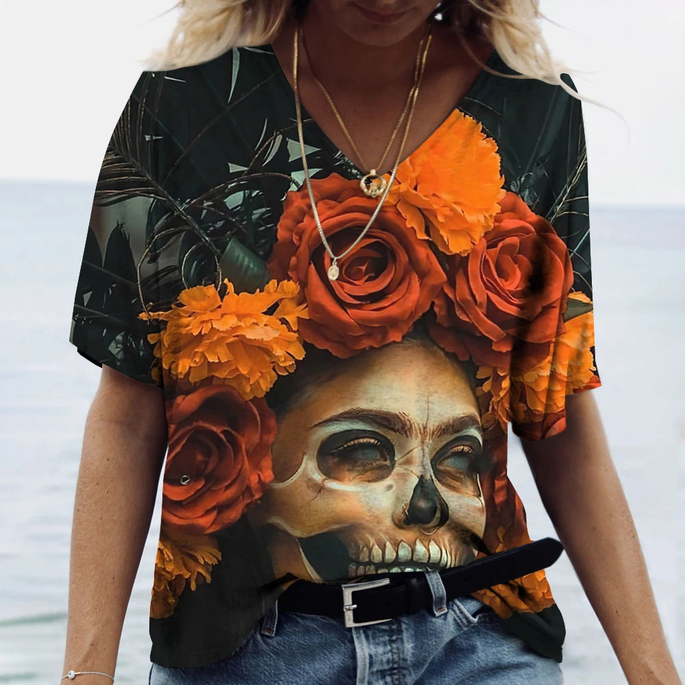 Skulls T-shirt Women's Short Sleeve, Day of the Dead