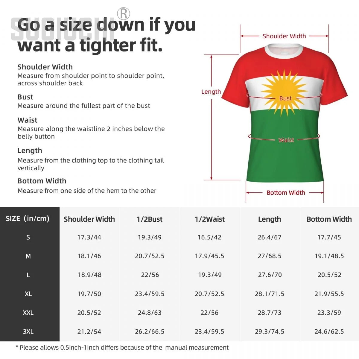 Tight Sports T-shirt Kurdistan Flag