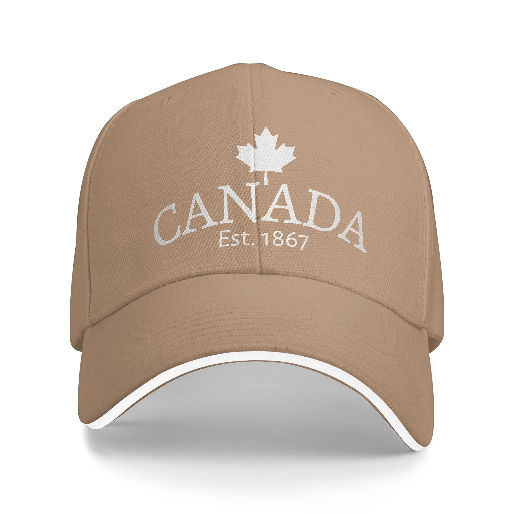Whtie Canada Est. 1867 with small Maple Leaf Canada Baseball Cap  Outdoor Sport Sunscreen Trucker Hat Female Male Snapback Cap