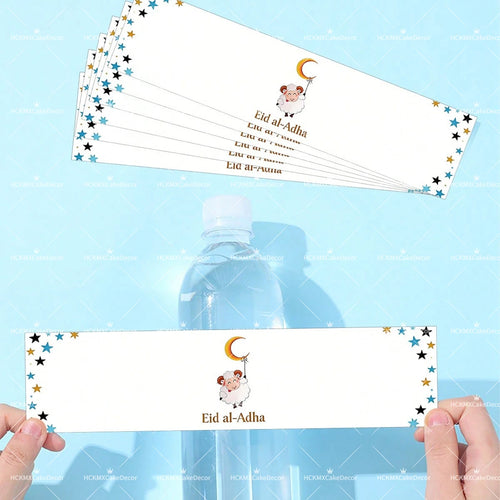 10PCS Eid Al-Adha Water Bottle Labels Sheep & Lantern Design Bottle Wraps for Muslim Festival Eid Party Decorations
