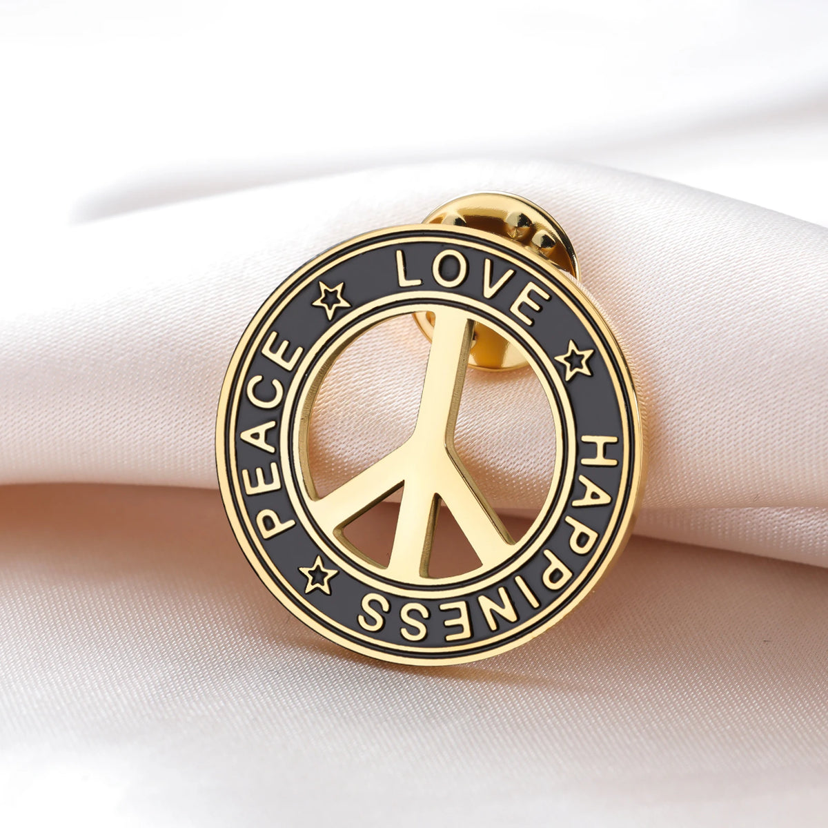 Stainless Steel Peace Sign Round Brooch
