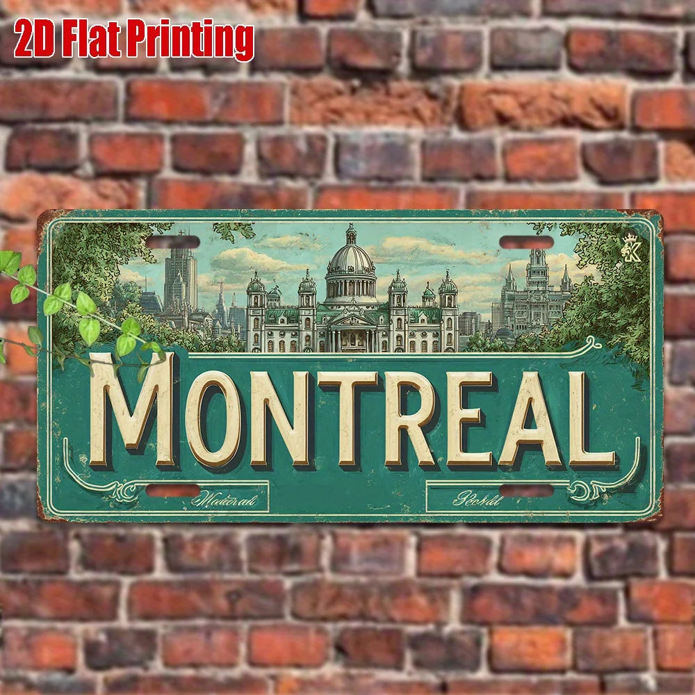 Vintage Montreal Canada Cityscape License Plate