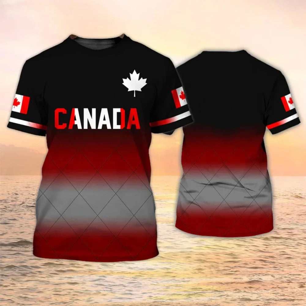 Canada Flag Maple Leaf Printed T-shirt Men & Women Fashion Sports Streetwear Short Sleeved T Shirt Kids Canadian Football Jersey