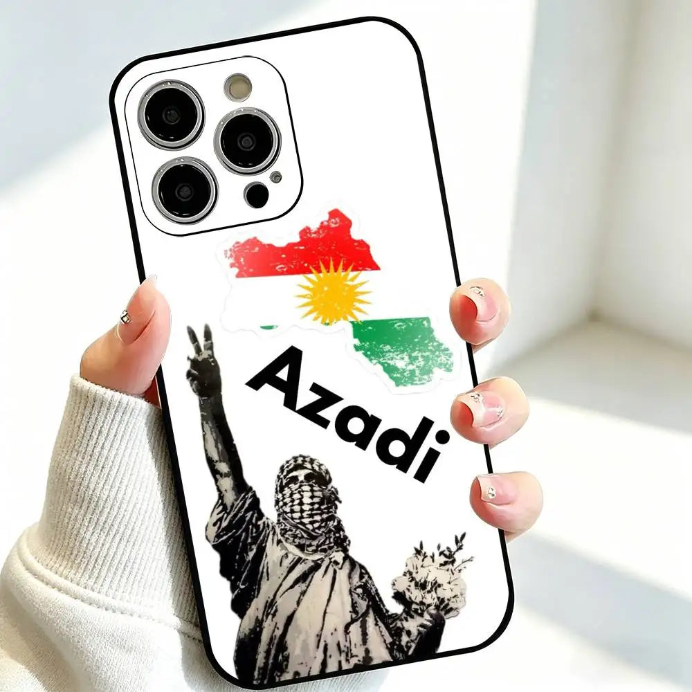 جراب هاتف أسود ناعم بتصميم علم كردستان يدعم هواتف آيفون 17، 16، 15، 14، 13، 12، 11 بلس، برو ماكس، وغيرها