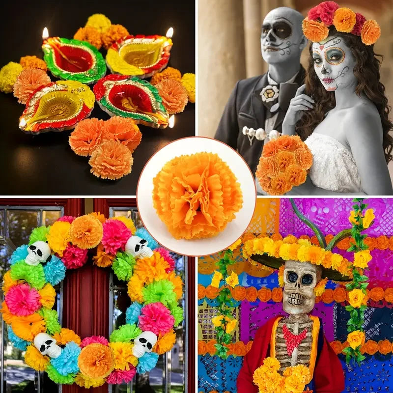2.17 Inch Marigold Artificial Flowers Day of The Dead, Halloween and Diwali Party Home Outdoor Decoration
