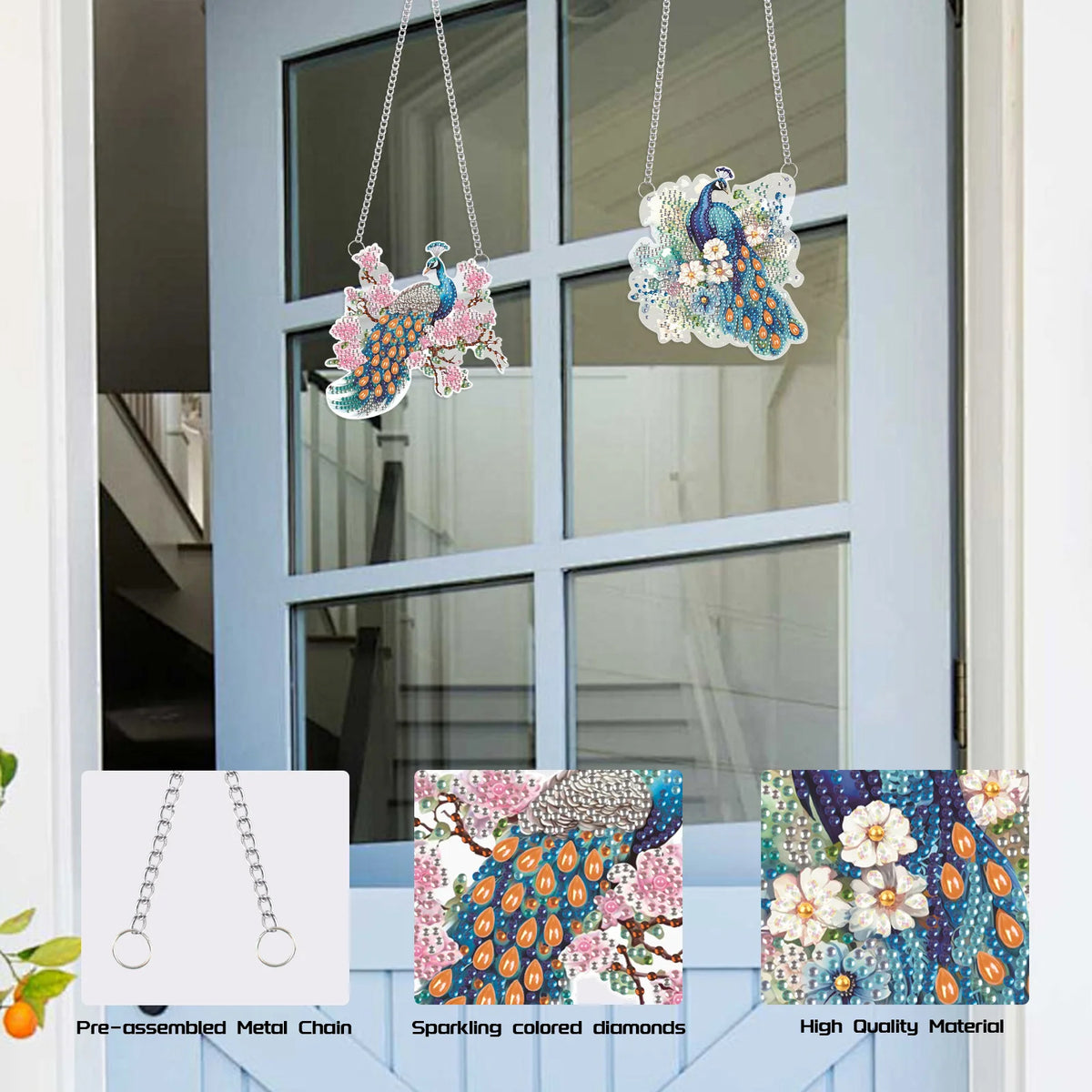 2 Pcs Beautiful Peacock Hanging Diamond Craft Painting Kit