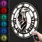 USA Flag American Eagle Wooden Wall Clock with LED Backlight