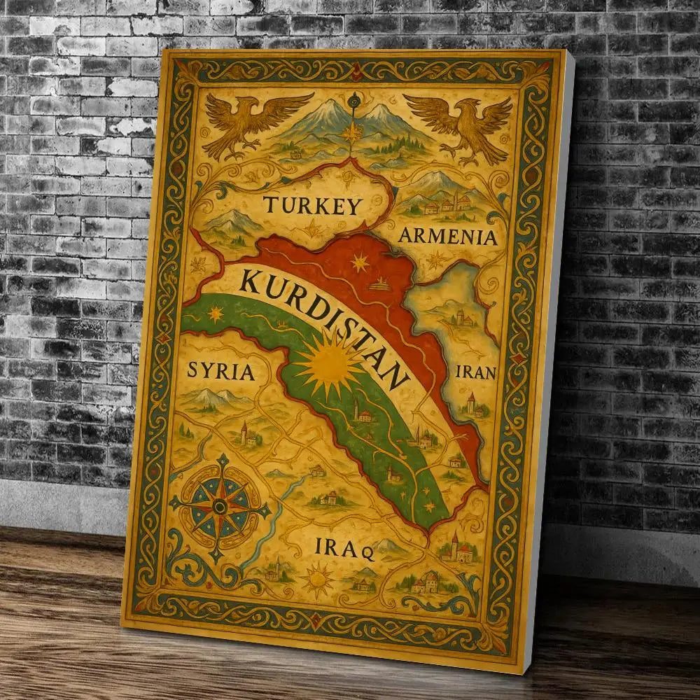 Kurdish Flag Map Poster