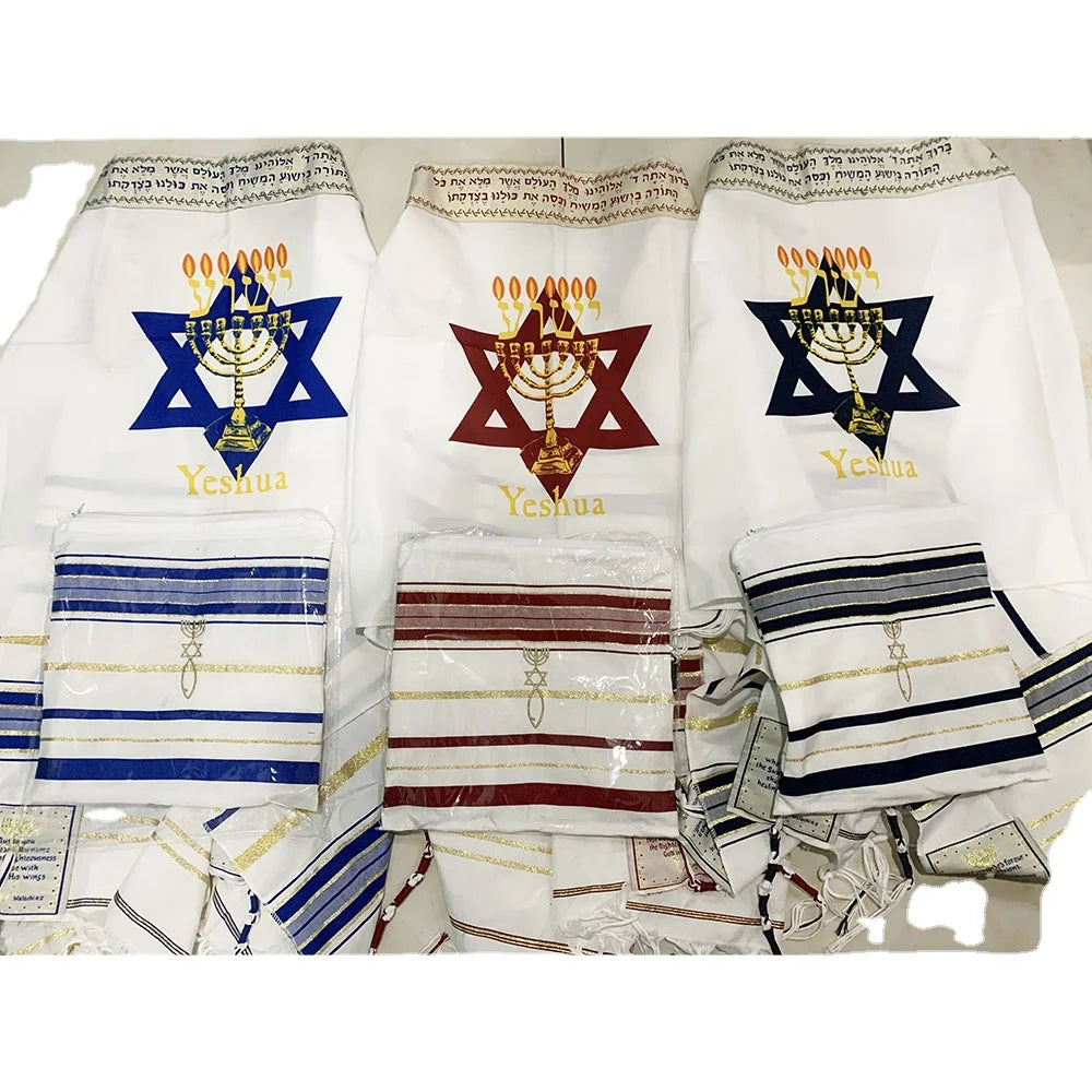 Messianic Tallit Menorah Print Prayer Shawl David Star Messiah Tallit Jerusalem