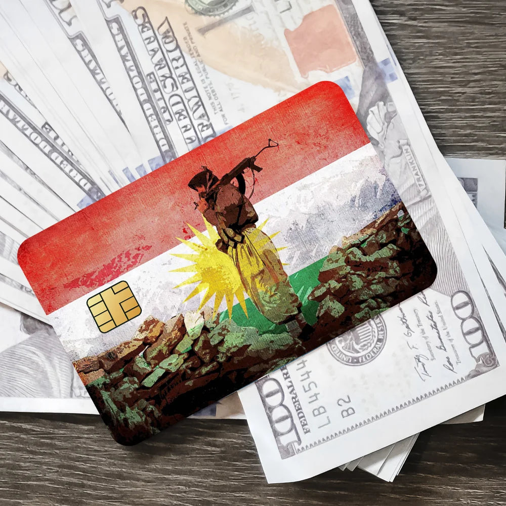 ملصقات بطاقة الائتمان بتصميم علم كردستان، غطاء لفيلم، 4 قطع، للزينة الأمامية لبطاقات السحب الآلي والحافلات، مقاومة للماء