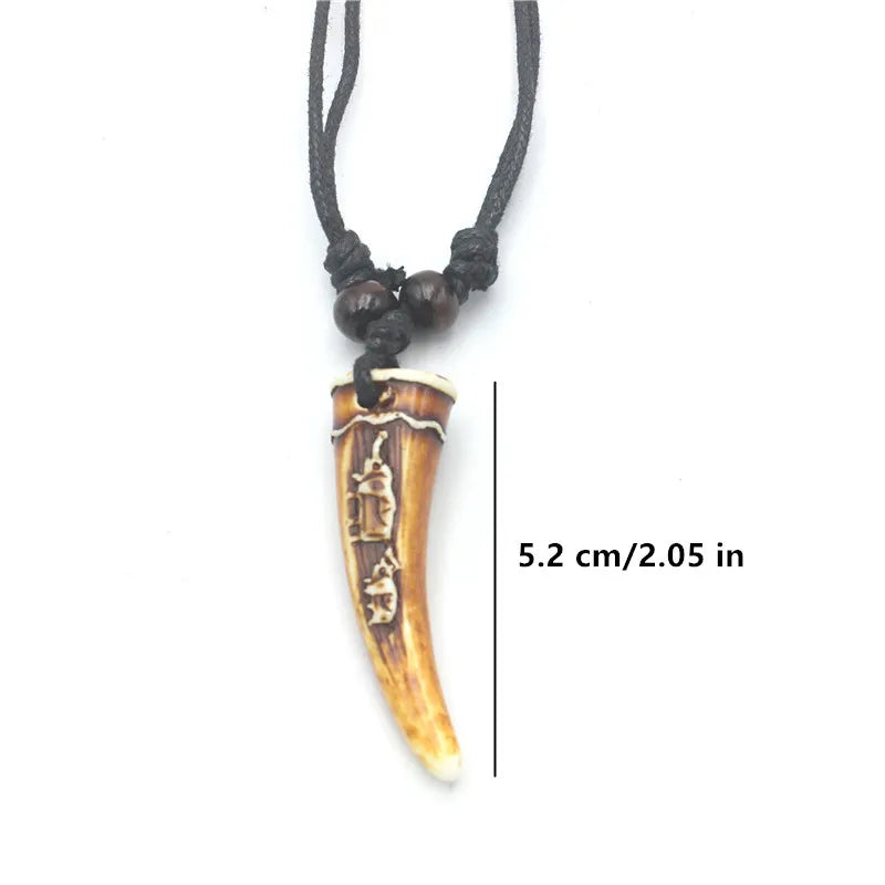 Retro Carved Elephant Faux Tusk Necklaces