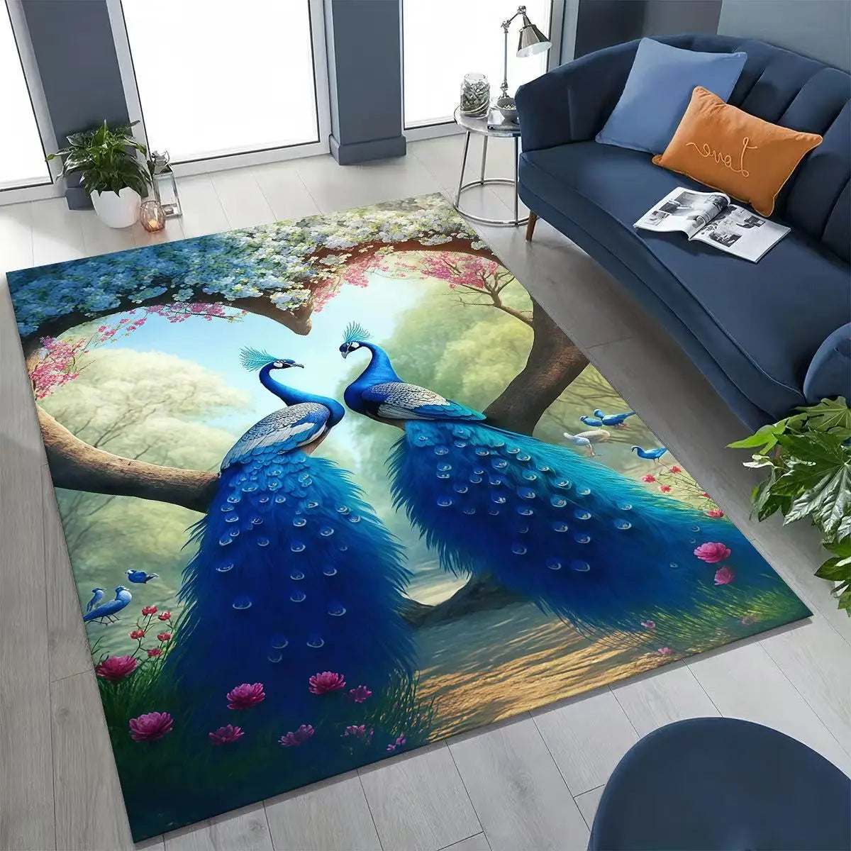 Colorful Peacock Birds Rug