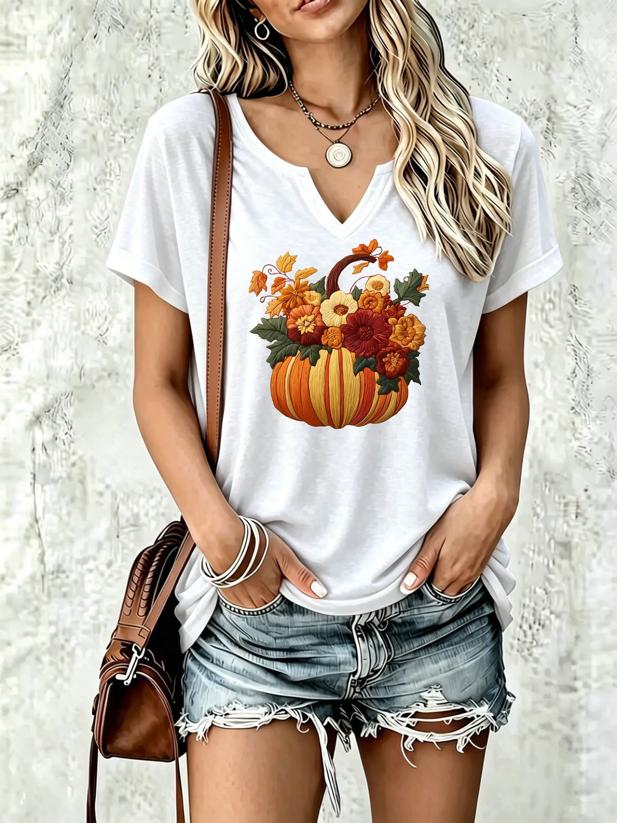 Women Summer V‑Neck Short Sleeve T‑Shirt