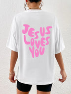 Jesus Loves Me Letter Female Cotton T-Shirts