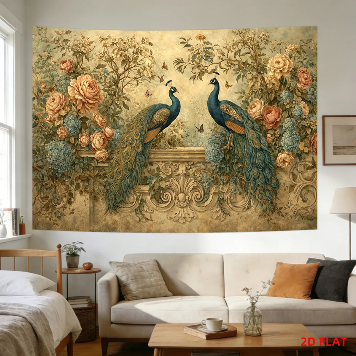 Peacock Roses Tapestry