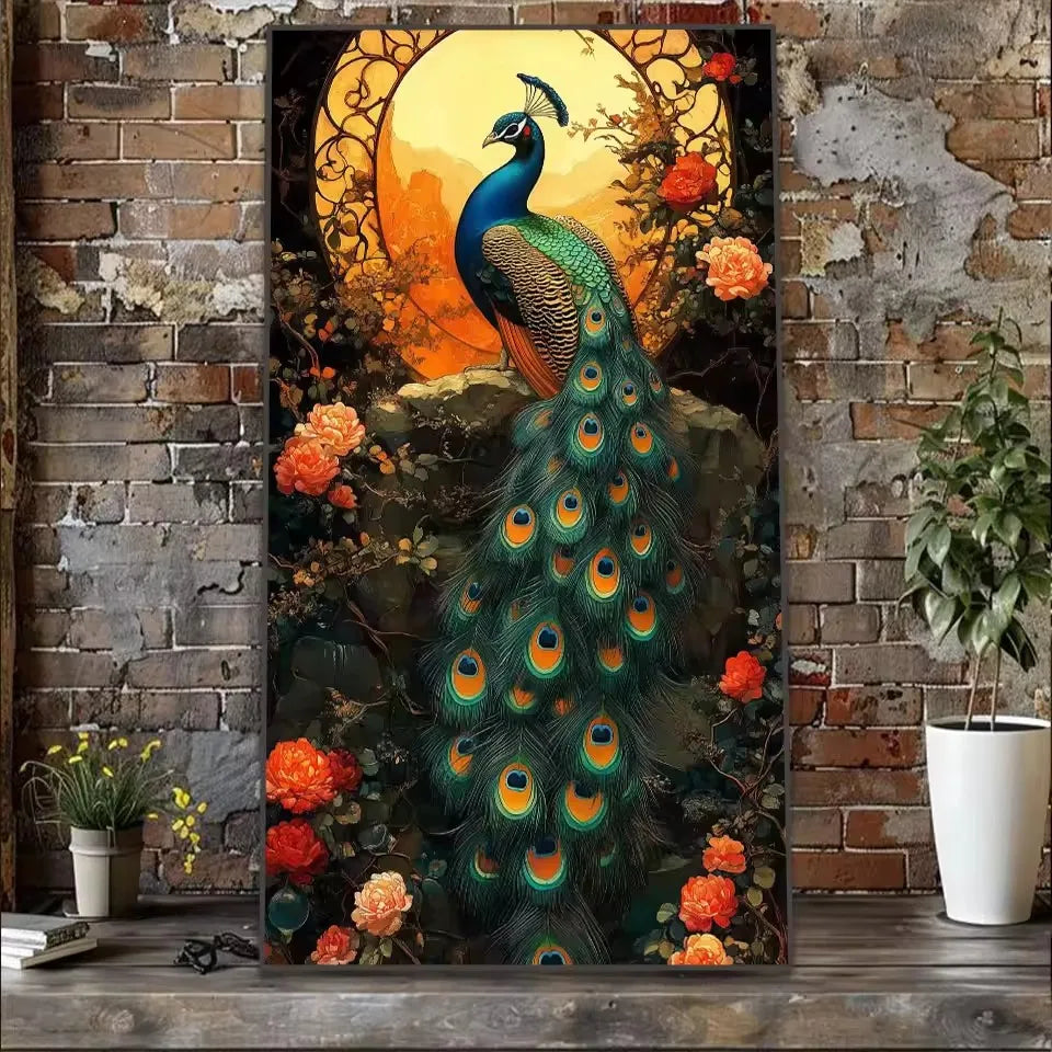 Diamond Art Beautiful Peacocks Flowers Tree Kit