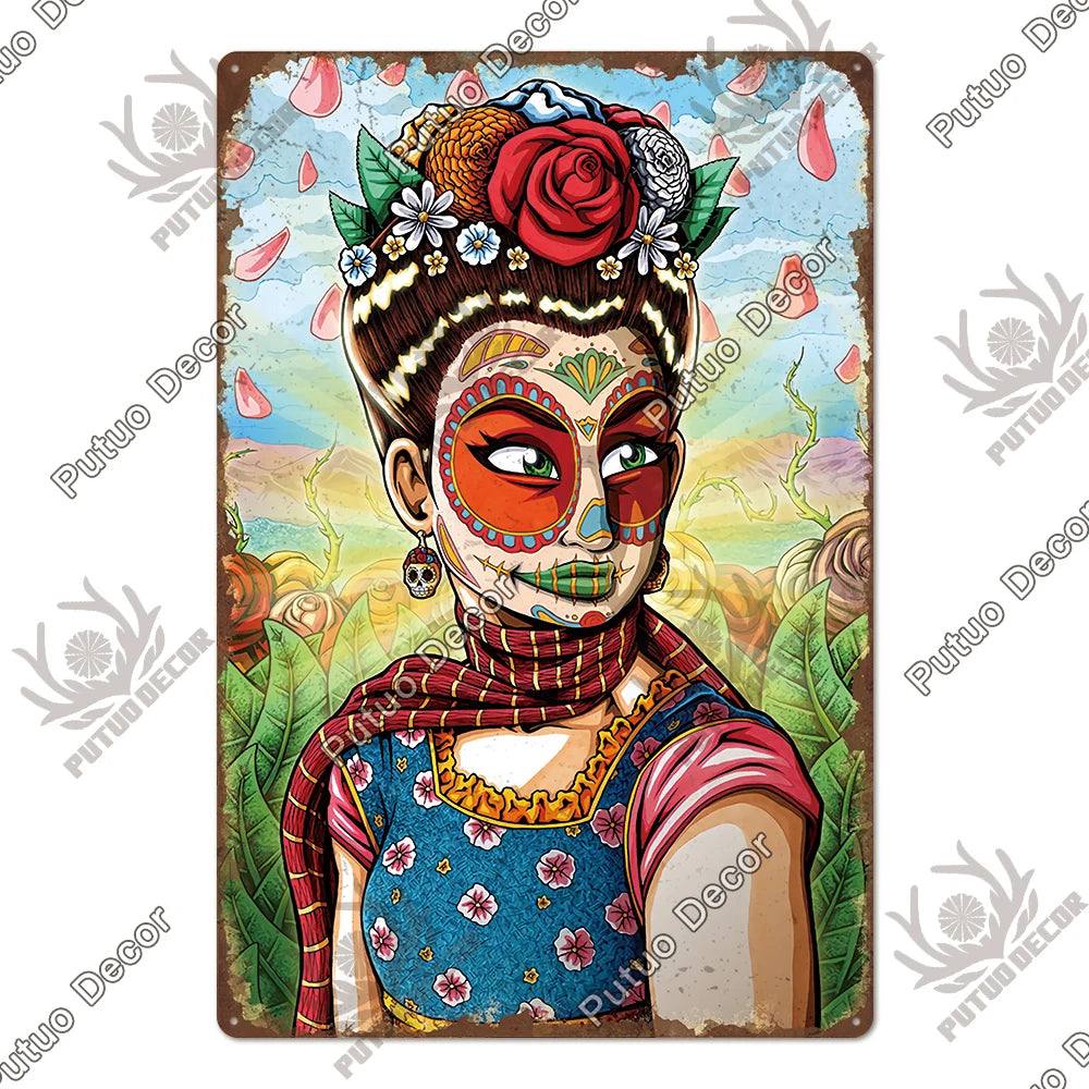 Putuo Decor Day of the Dead Tin Sign Vintage
