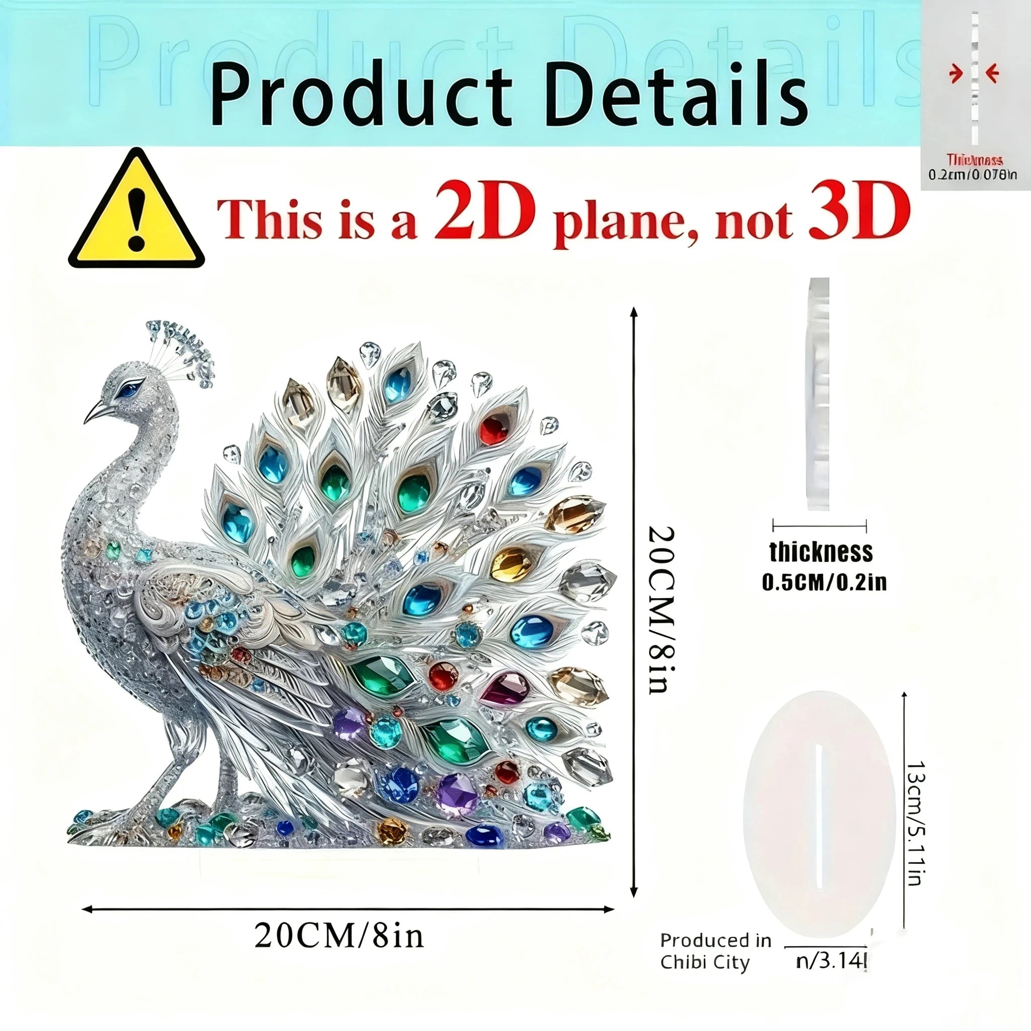 1Pcs Quality 2D Crystal Peacock