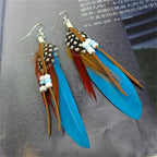 1Pair Tassel Dangling Earrings Colorful Feather Leather
