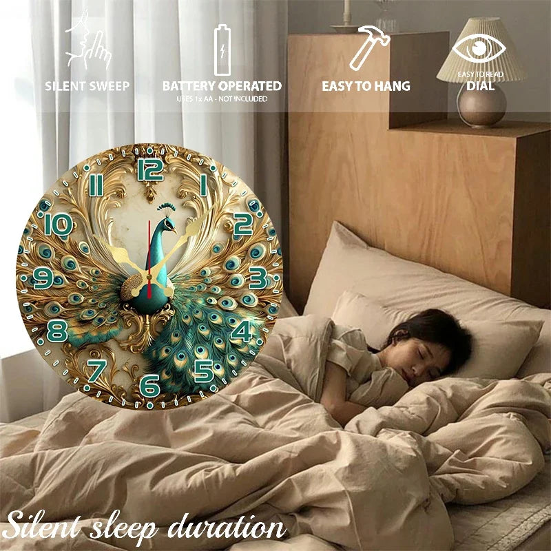 Magnificent Peacock Wooden Wall Clock